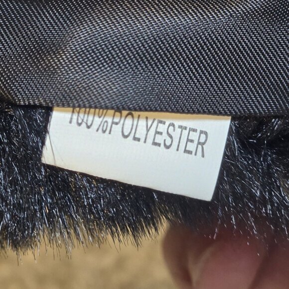 Caracilia Black Faux Fur Stole Shoulder Wrap Soft Festive Glam Party Lined Sz L - Picture 7 of 9